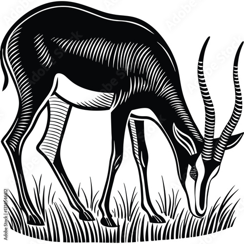 a vector silhouette image of a springbok eating (17).eps