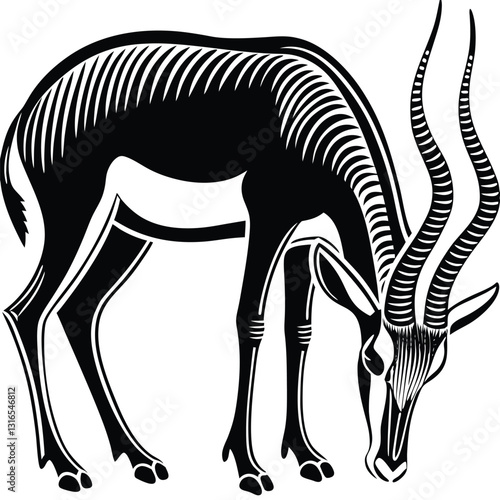 a vector silhouette image of a springbok eating (18).eps