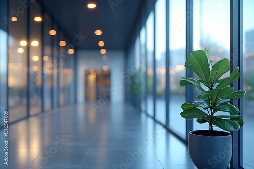 Wallpaper Mural Modern Office Interior Design Fiddle Leaf Fig Plant in Minimalist Hallway Torontodigital.ca