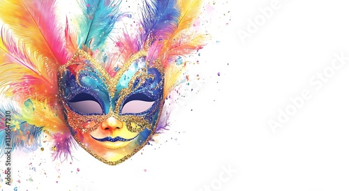 Wallpaper Mural Colorful Venetian Carnival Mask with Feathers, Glitter, and Confetti Torontodigital.ca