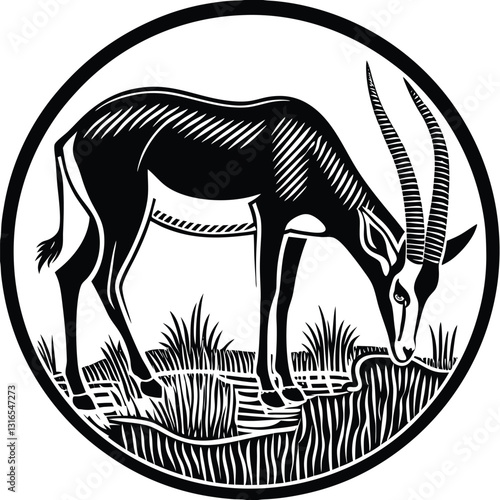 a vector silhouette image of a springbok eating (19).eps