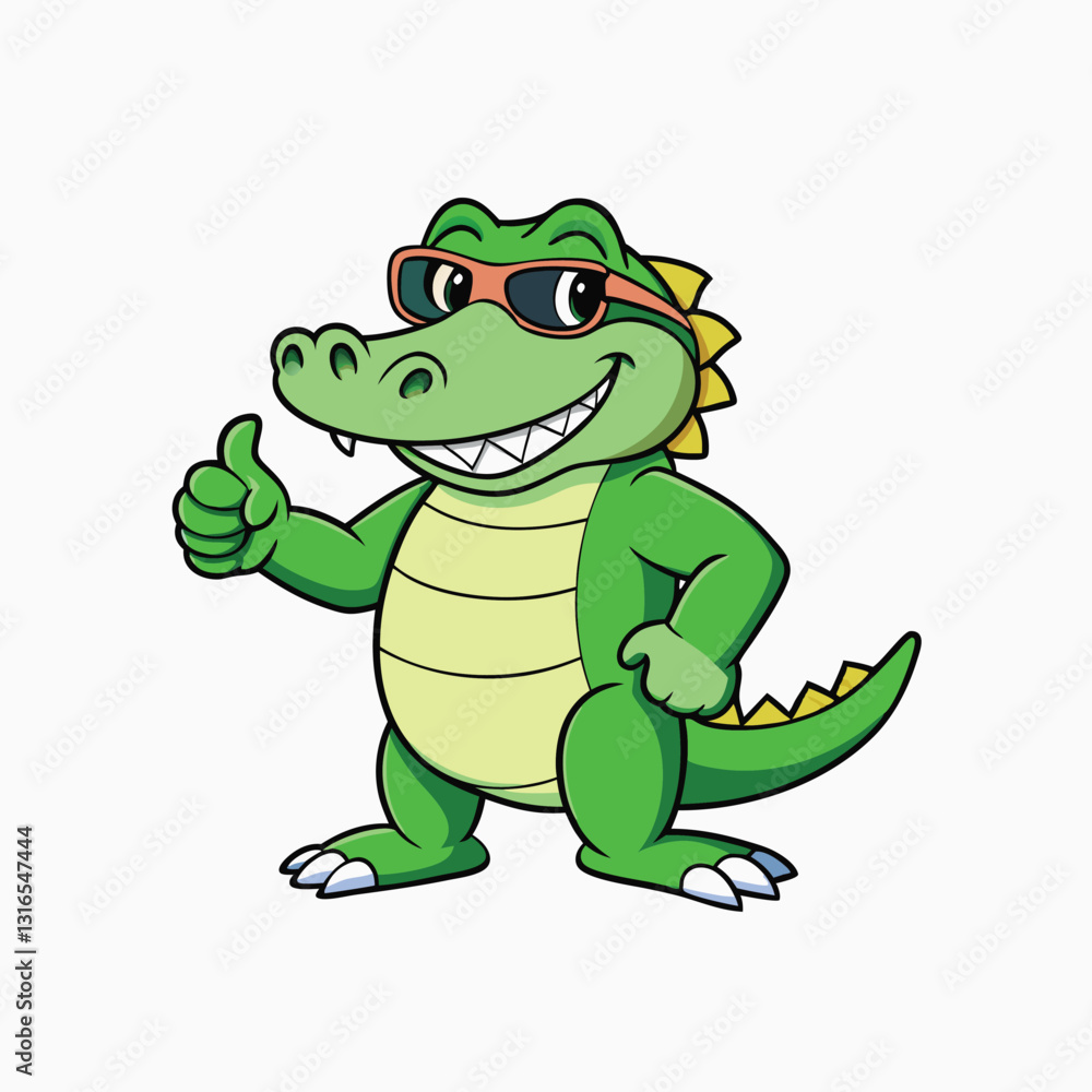 Fototapeta premium Smiling Cute baby crocodile thumb up minimalist head logo, Icon, element. Vector illustration