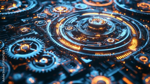 Wallpaper Mural Intricate steampunk mechanism with glowing components, a fusion of classic and futurism Torontodigital.ca