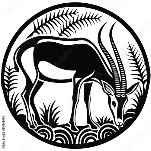 a vector silhouette image of a springbok eating (24).eps