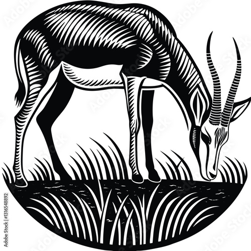 a vector silhouette image of a springbok eating (25).eps