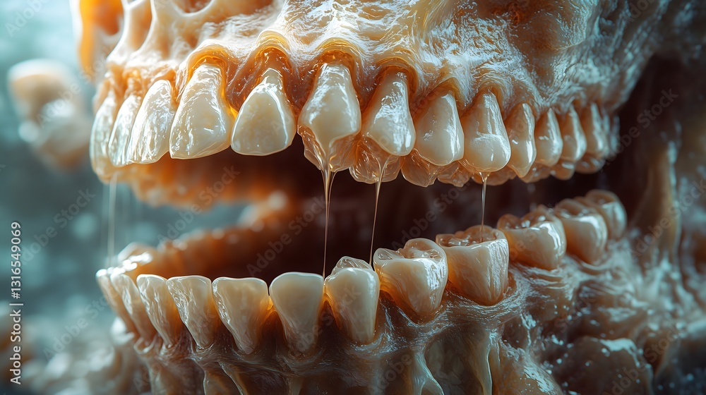 Hyperrealistic open mouth displaying severe cavities in intricate detail Hyperrealistic open mouth displaying severe cavities in intricate detail