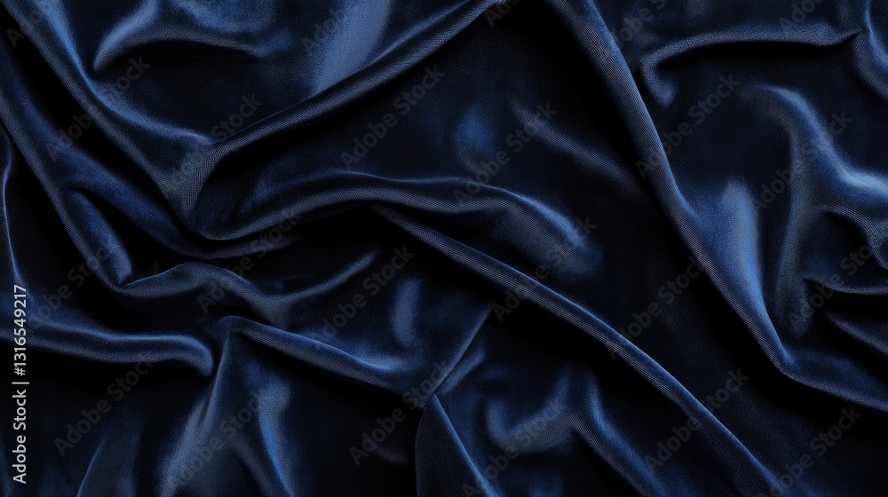 Fototapeta premium Dark blue fabric folded to create waves and textures across surface