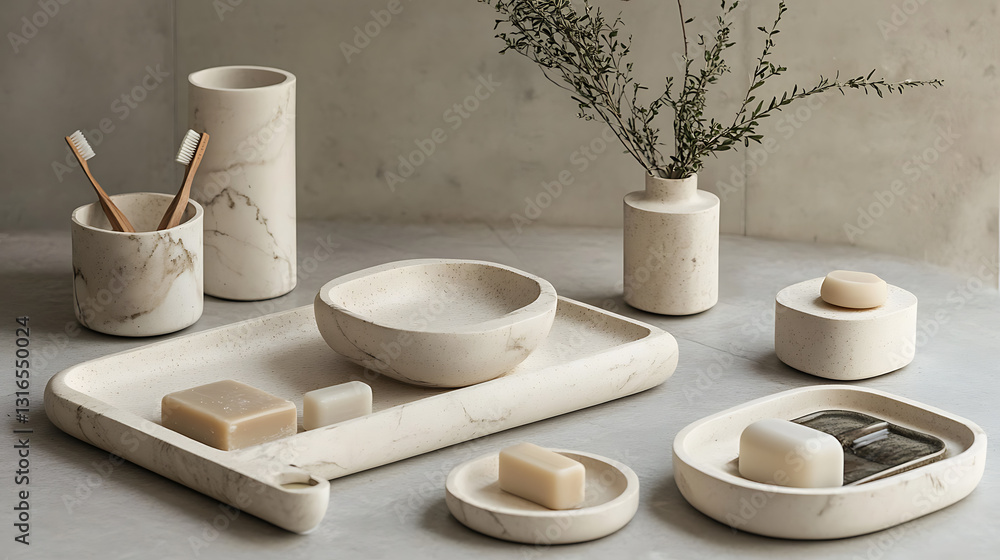 Obraz premium Modern bathroom with stylish accessories and luxury spa decoration, elegant aesthetic interior with warm lighting