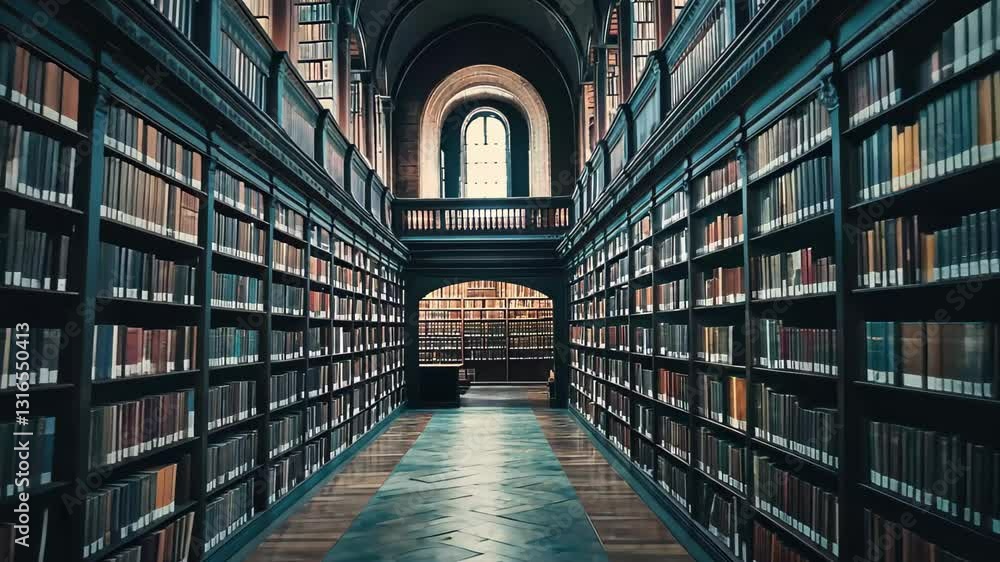 Dark atmospheric library showcasing rows of bookshelves and moody lighting, Dark atmospheric library with rows of bookshelves and central walkway Dark atmospheric library showcasing rows of bookshelves and moody lighting, Dark atmospheric library with rows of bookshelves and central walkway