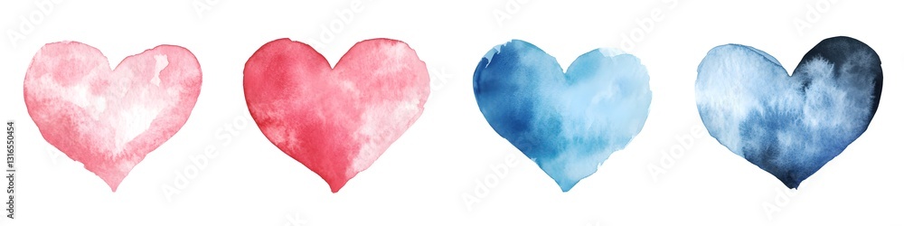 Watercolor Hearts in Various Shades Watercolor Hearts in Various Shades