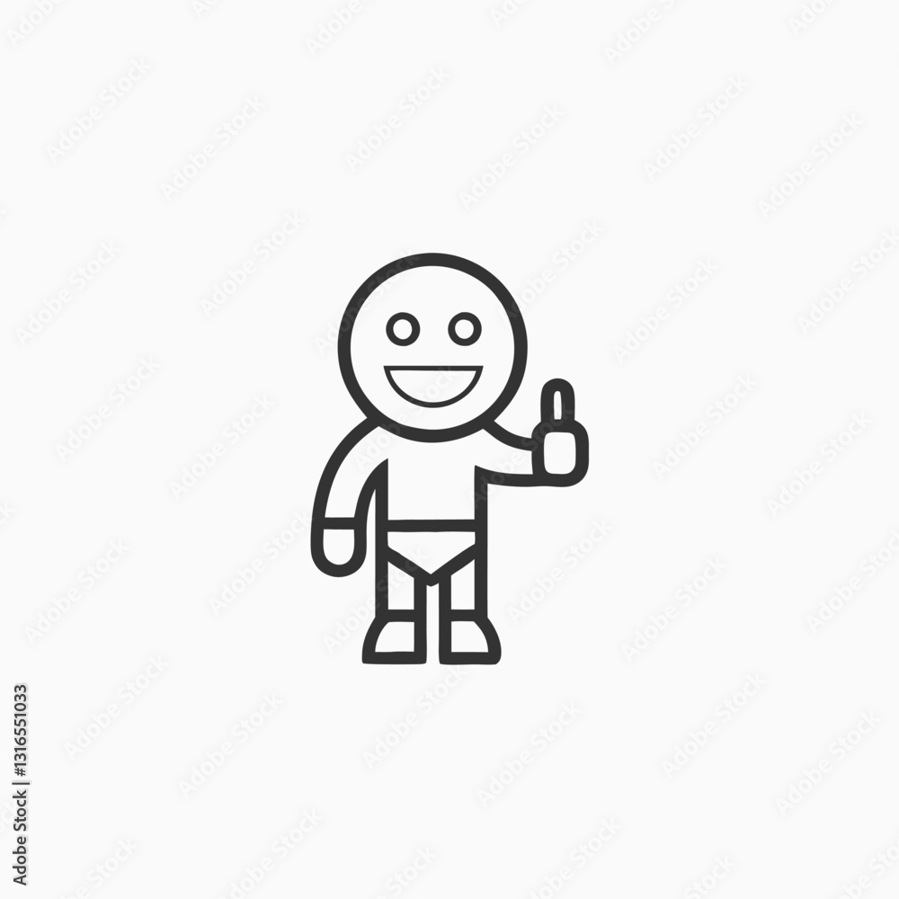 Fototapeta premium Cute cartoon superhero kid making a thumbs up sign minimalist head logo, Icon, element. Vector illustration