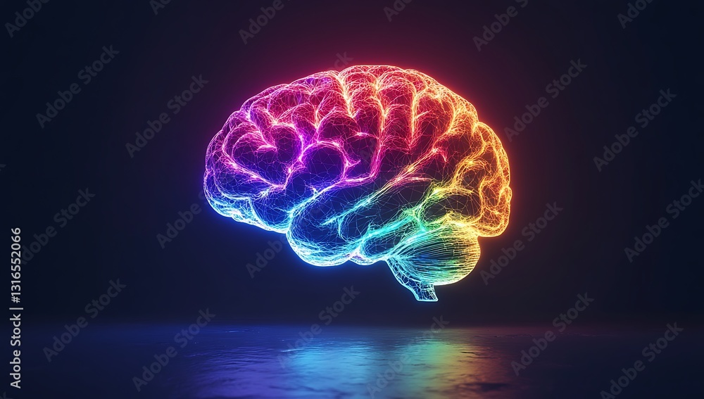 Rainbow Brain Abstract Neural Network, AI, Technology, Mind Concept