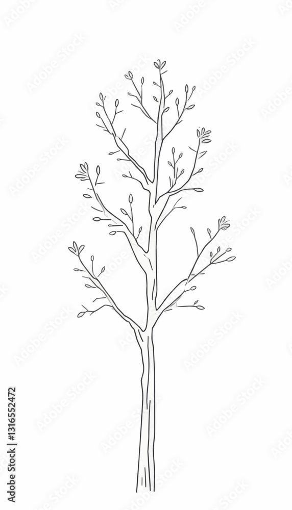 Fototapeta premium Outline of a tree with budding branches for coloring and copy space