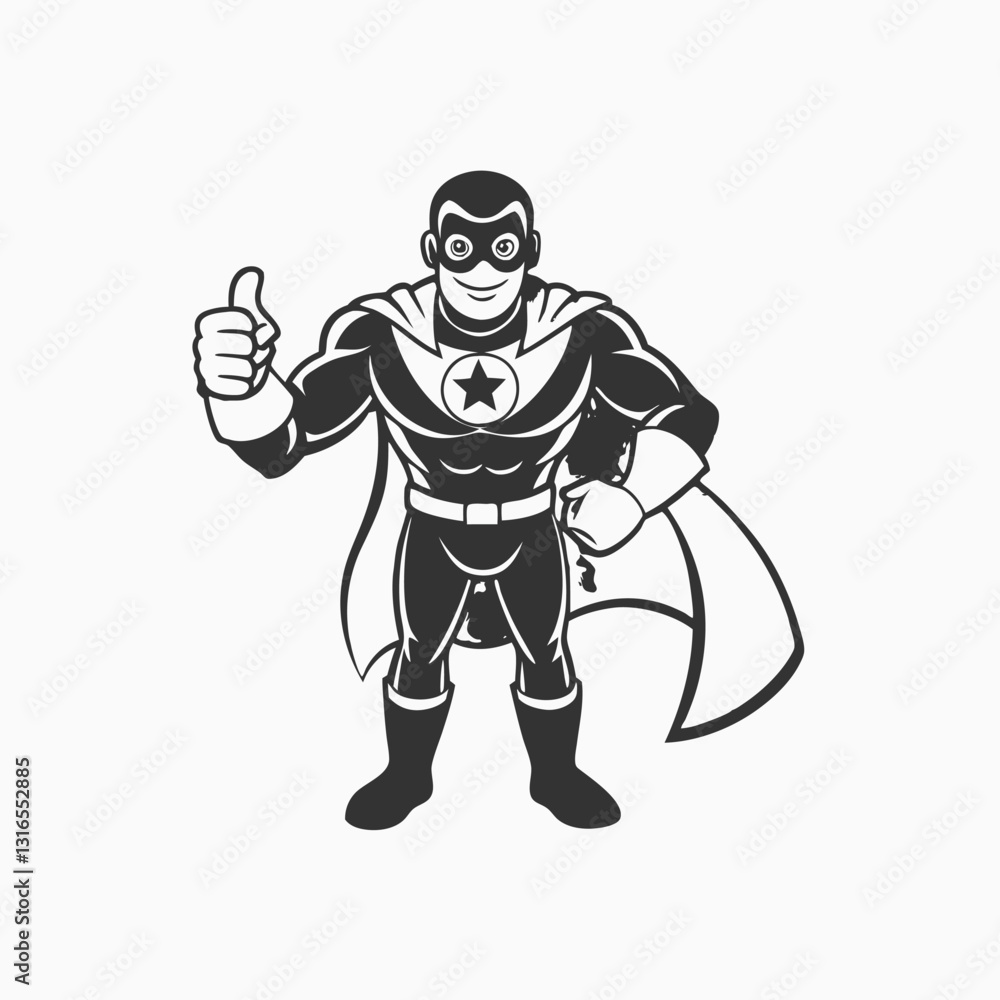 Black silhouette Superhero cartoon giving thumb up. OK sign, with thumb up. Strong Superhero cartoon character shows thumb up sign
Black silhouette Superhero cartoon giving thumb up. OK sign, with thumb up. Strong Superhero cartoon character shows thumb up sign