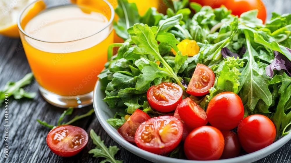 Fresh Quinoa Salads and Juices in Stylish Cafe Setting Fresh Quinoa Salads and Juices in Stylish Cafe Setting
