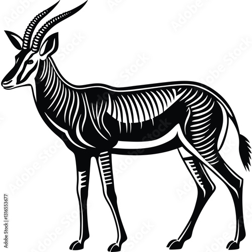 a vector silhouette image of a springbok eating (38).eps