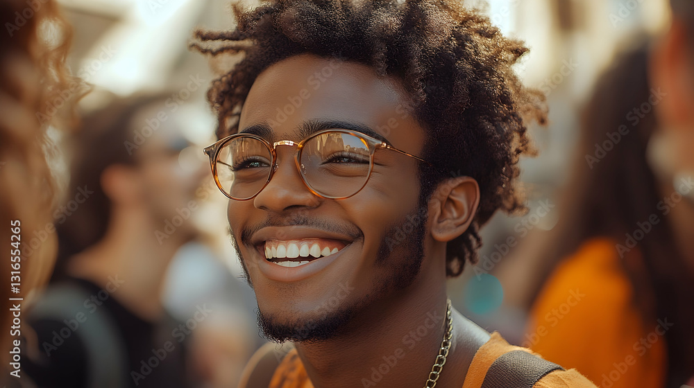 Smiling Man With Glasses Outdoors in Warm Lighting Smiling Man With Glasses Outdoors in Warm Lighting
