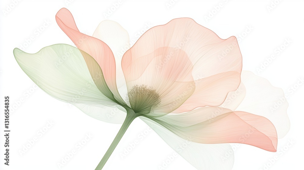 Obraz premium An intricate design showcases a light pink flower with softly blended petals. The flower's translucent quality creates an airy feel, enhancing its delicate beauty.