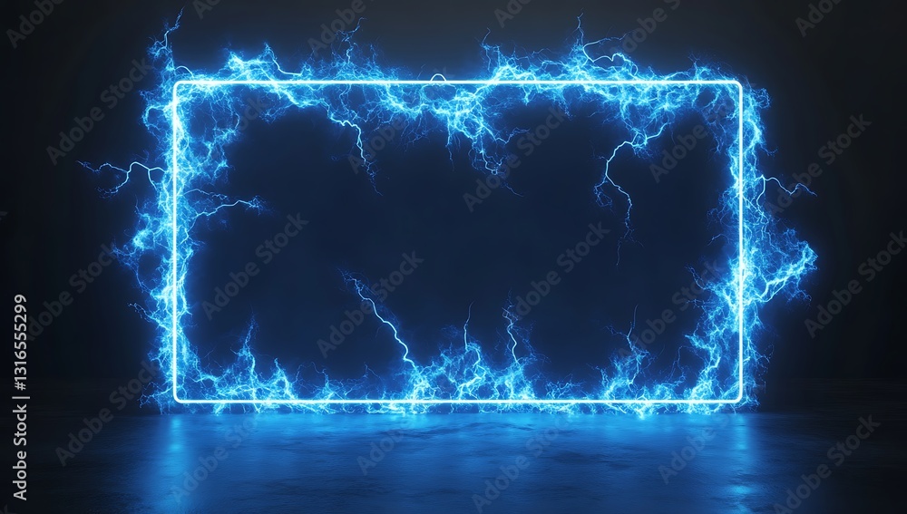 Electric Blue Neon Frame, Energy Lightning Background, Abstract Digital Art Electric Blue Neon Frame, Energy Lightning Background, Abstract Digital Art