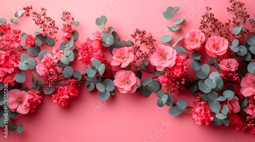 Captivating Floral and Eucalyptus Arrangement on Gentle Pink Background for Celebrating Unique Occasions