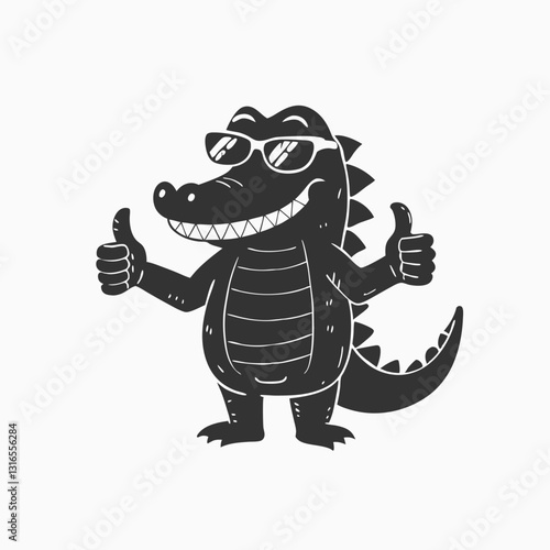 Crocodile or alligator giving thumbs up and winking Vector Hand Drawn Illustration Isolated On Transparent Background