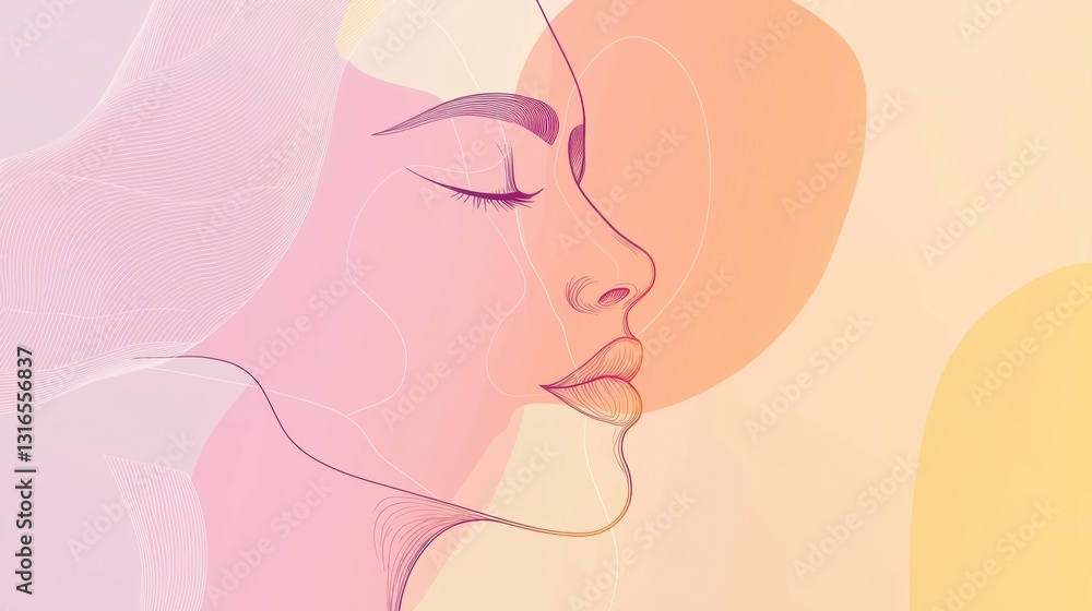 A graceful representation of a woman's profile outlined in elegant lines, surrounded by gentle pastel shapes. The artwork evokes tranquility and introspection, capturing beauty and simplicity. A graceful representation of a woman's profile outlined in elegant lines, surrounded by gentle pastel shapes. The artwork evokes tranquility and introspection, capturing beauty and simplicity.