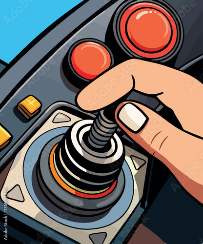Vsai hand using joystick on retro game console playing videogames