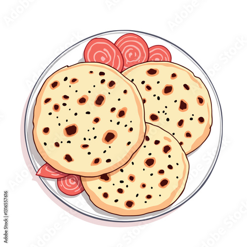 Vsai bhatura puri serving on plate with pickled onion slices indian cuisine