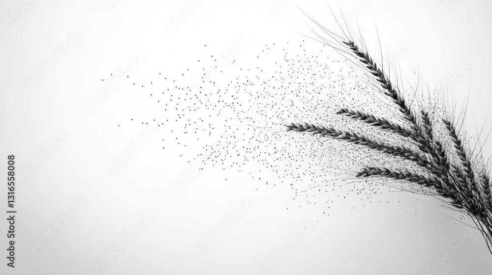 Obraz premium Abstract wheat field, digital art, particles, white background