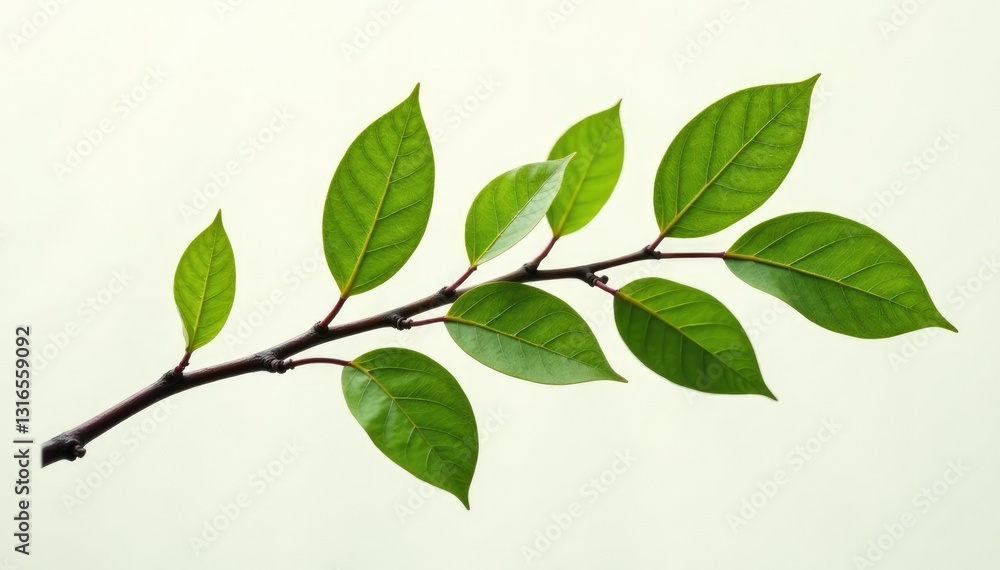 Fototapeta premium Single isolated branch with intricate details on white background, tree branch, nature, solitary