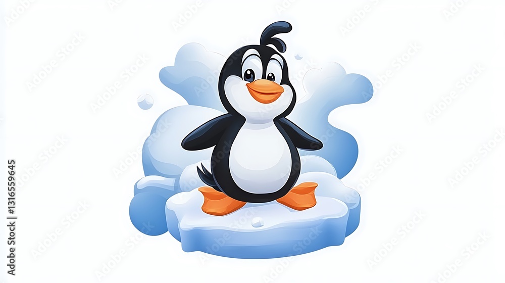 Obraz premium Charming Cartoon Penguin on an Ice Floe AI Generated