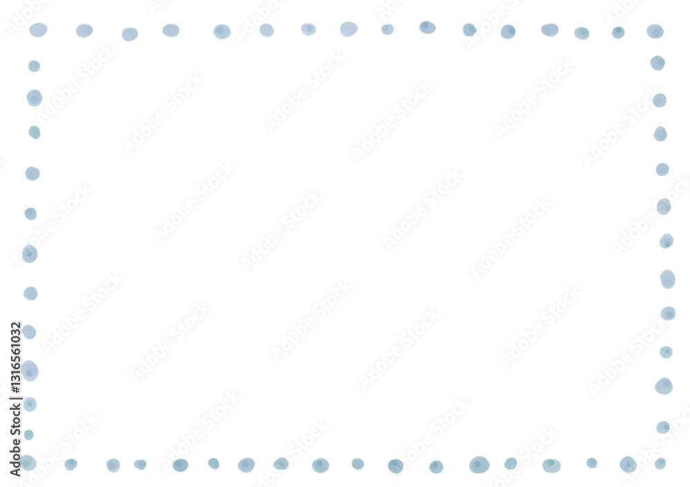 水彩風シンプルな四角いフレーム　水色の点線の枠