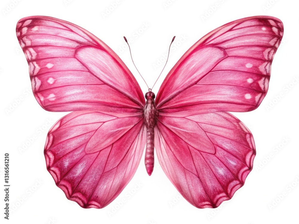 A delicate pink butterfly, isolated on a white background, showcased in a close-up macro photograph. A delicate pink butterfly, isolated on a white background, showcased in a close-up macro photograph.