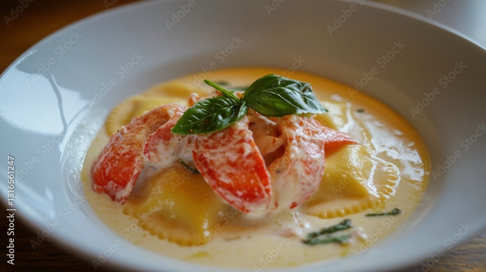 Creamy Garlic Ravioli with Fresh Basil Garnish Creamy Garlic Ravioli with Fresh Basil Garnish