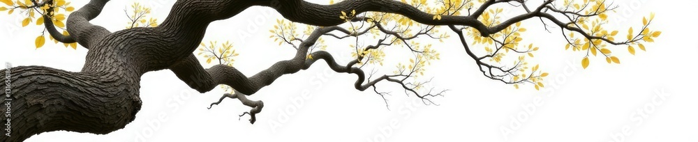 Fototapeta premium Twisted and gnarled tree branches isolated on white, forest elements