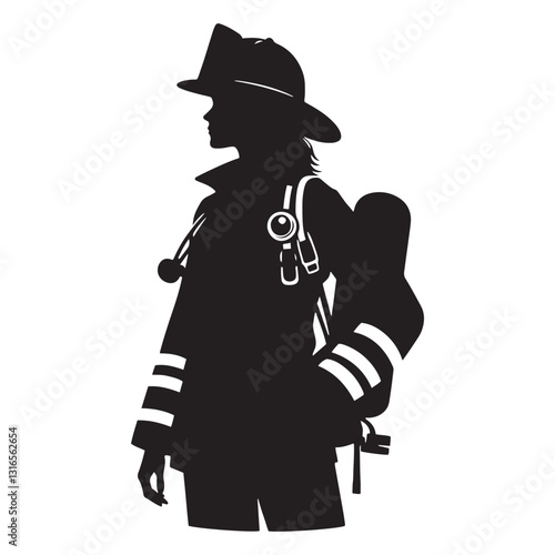 Fire Tamer Firefighter silhouette, controlling chaos with skill - Firefighter illustration - Minimalist Firefighter vector - Profession silhouette

