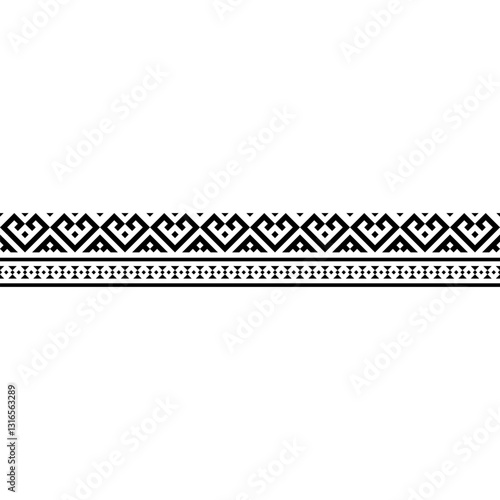 A Stripes horizontal seamless pattern with intricate tribal-inspired geometric designs in black and white. Great for branding, packaging, and home decor.