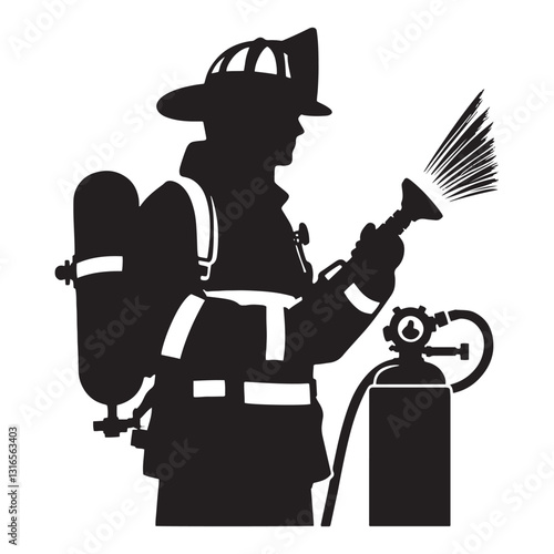 Veteran Firefighter silhouette, years of experience fighting fires - Firefighter illustration - Minimalist Firefighter vector - Profession silhouette
