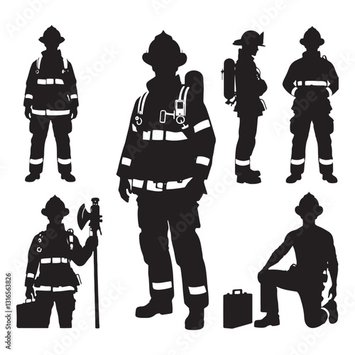 Emergency Responder Firefighter silhouette, the frontline of disaster relief - Firefighter illustration - Minimalist Firefighter vector - Profession silhouette
