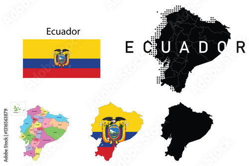 Ecuador flag and map illustration vector.