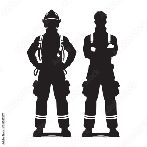 Resilient Firefighter silhouette, never backing down from danger - Firefighter illustration - Minimalist Firefighter vector - Profession silhouette
