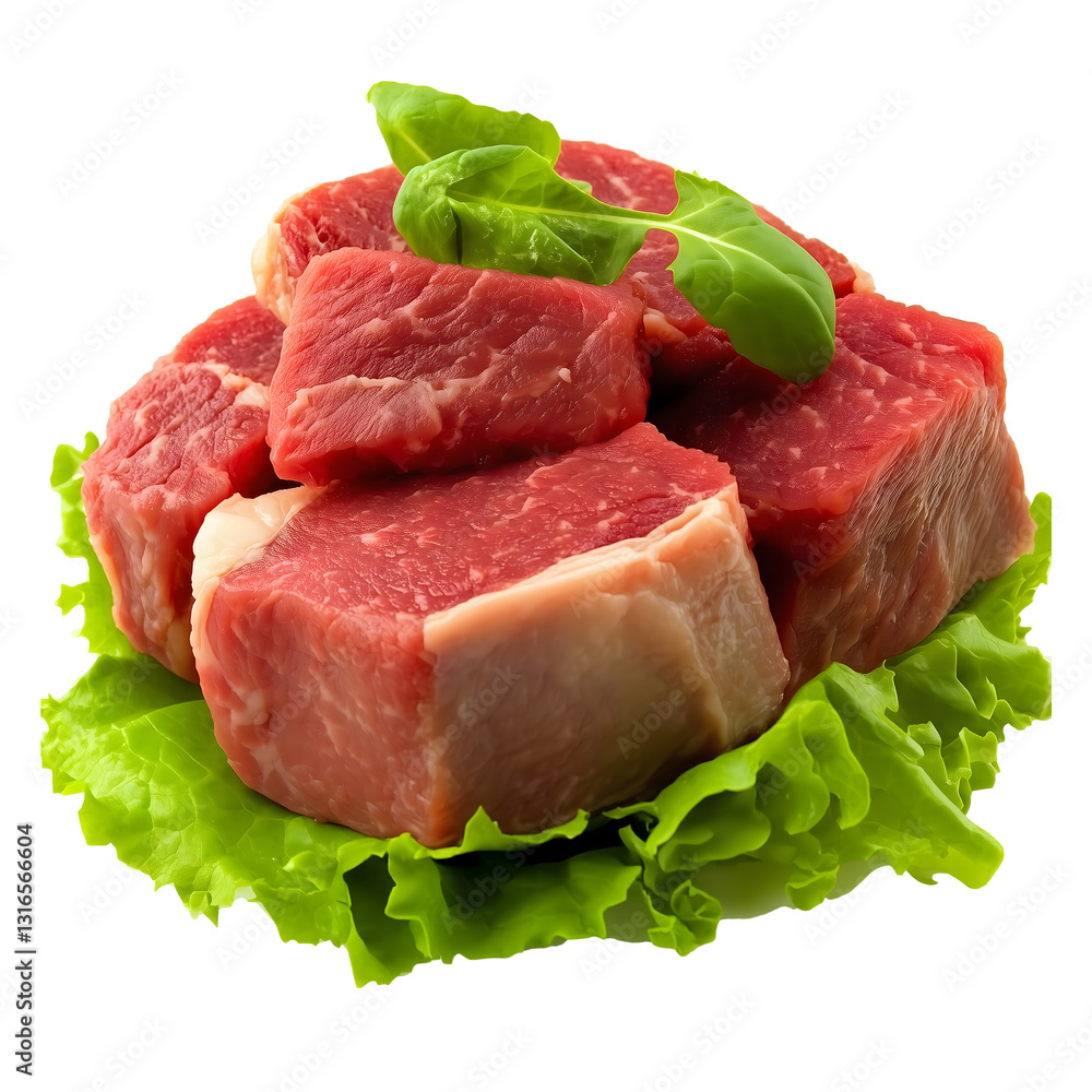 Fresh Raw Beef Cubes on Lettuce Leaves for Cooking Preparation. High-quality raw beef cubes placed on fresh green lettuce leaves, ideal for cooking, grilling, or meal preparation Fresh Raw Beef Cubes on Lettuce Leaves for Cooking Preparation. High-quality raw beef cubes placed on fresh green lettuce leaves, ideal for cooking, grilling, or meal preparation