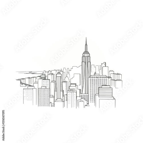 A minimalist New York City metropolis drawing, executed as a sketch using a smooth gradient transition, seamless color blending, and a muted color palette