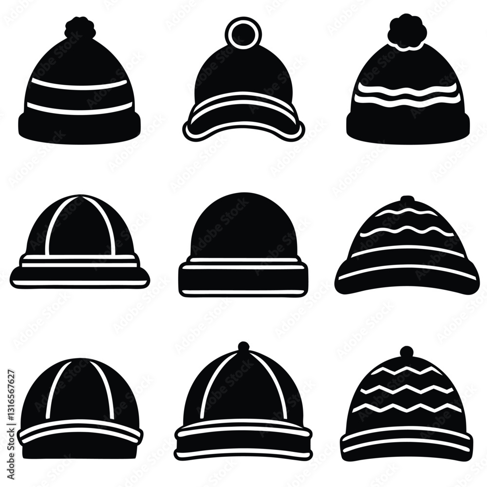Fototapeta premium Black cap icon set vector silhouette