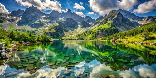 Crystal-clear High Tatras tarn reflects majestic peaks in breathtaking alpine scenery.