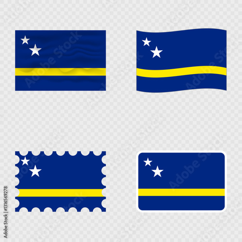 Curacao national flag in four different styles.