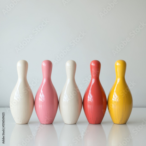 Pastel Bowling Pins Retro Decor on white background