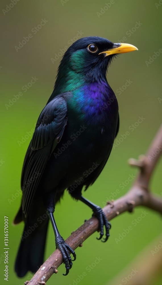 Obraz premium Close-up of male blackbird's iridescent plumage, spring , detail, black, fauna