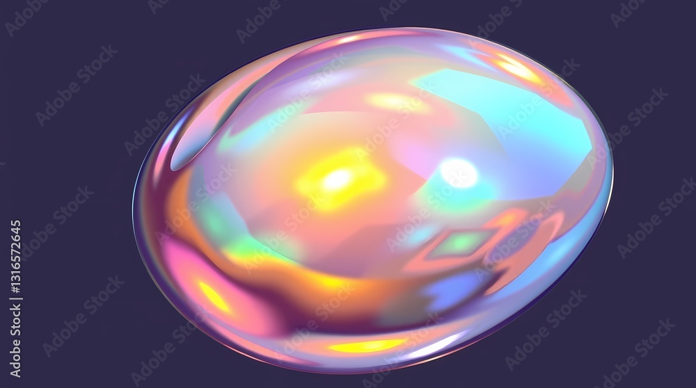 Naklejka premium Lustrous Bubble: A vibrant and iridescent bubble shimmers against a dark backdrop, reflecting multiple colors and creating a visually stunning display.