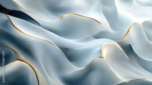 Abstract image of flowing fabric with golden decorative outlines